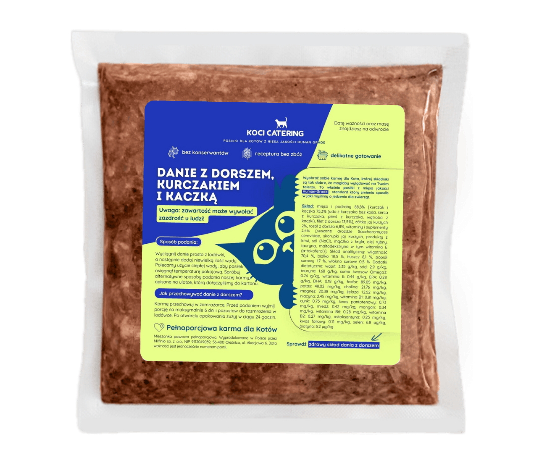 Opakowanie dania z dorszem, kurczakiem i kaczką